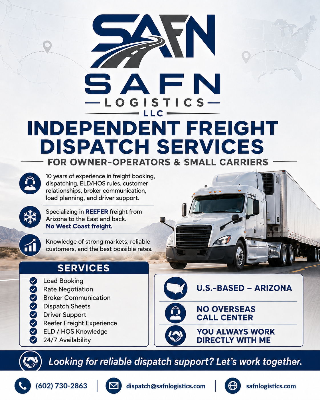 SAFN Logistics dispatch services flyer